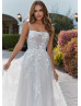 Square Neck Ivory Embroidered Lace Tulle Floral Wedding Dress